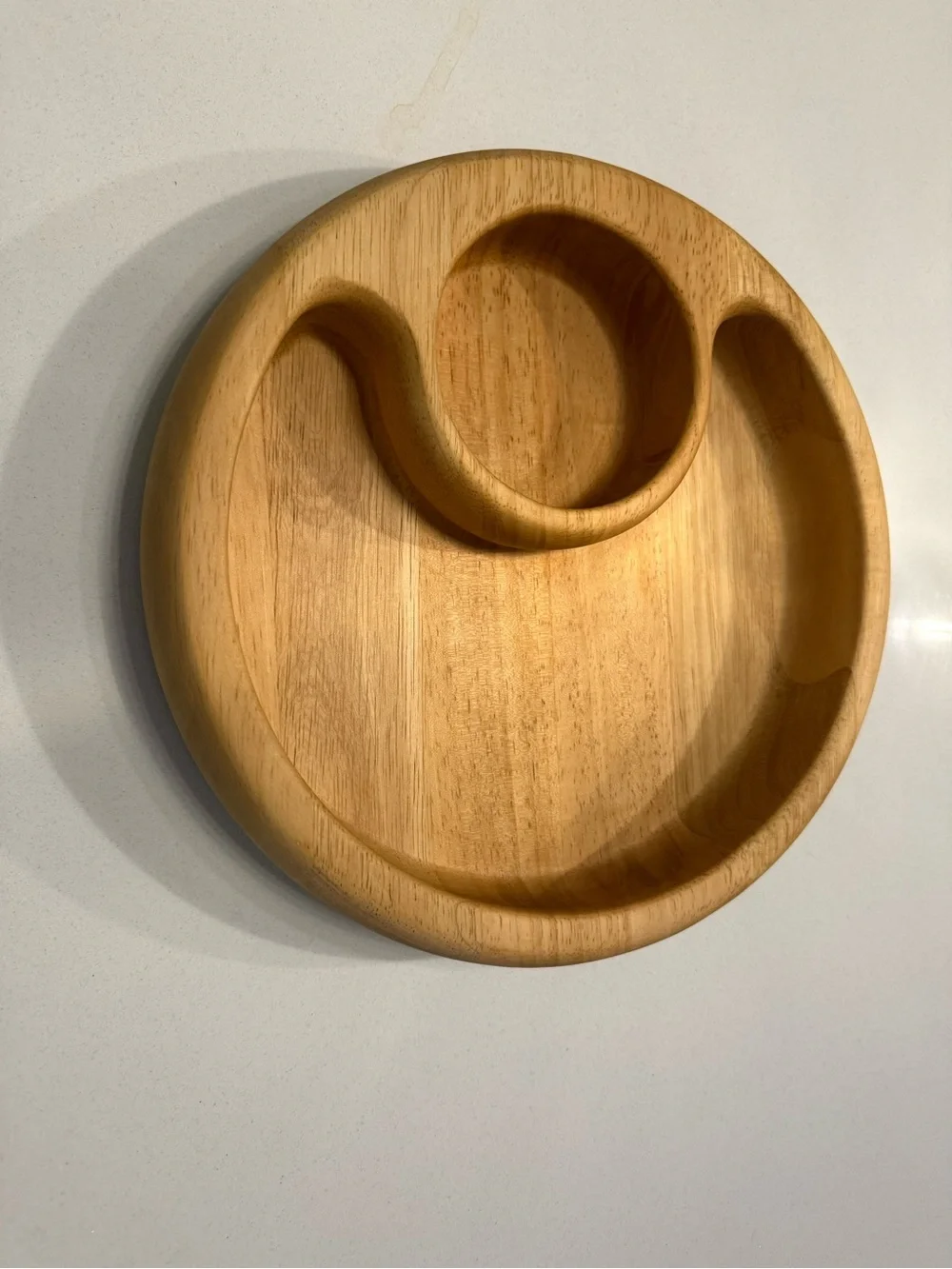Crate&Barrel Round Wooden Serving Tray with Double Dip